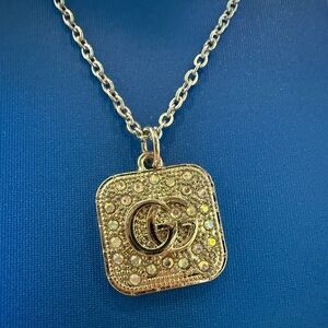 Silver Square Pendant with Iridescent StonesNecklace